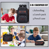 JIANYA Kids Backpack for School Boys, Cool School Bag for Elementary Kids Children 3pcs Boys Backpack with Lunch Box & Pencil Case
