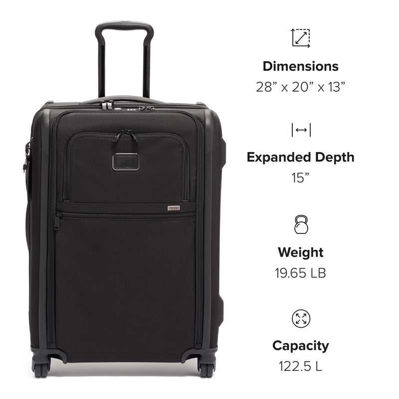 TUMI - Alpha Medium Dual Access Expandable 4-Wheeled Checked Luggage - Zipper Expansion - Durable Ballistic Nylon - Medium Capacity Suitcase with TSA Lock - Dark Black