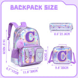 Meetbelify Backpack for Girls Backpacks with Lunch Box Pencil Case for Elementary Student Kids School Travel Bag for Girls Ages 6-8 Years Old Purple C