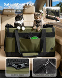 Pecute Large Cat Carrier for 2 Cats Built-in Steel Frame & Removable Divider,Pet Carrier for Car Travel,Foldable Dog Crate,Soft Double Cat Crate with Breathable Mesh,Vet,Green