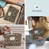 STARDW Leopard Makeup Bag Organizer Cosmetic Bags for Women and Girls,Travel Toiletry Bag Large Capacity Canvas Makeup Zipper Pouch, Purse Organizer Pouches (Brown Leopard)