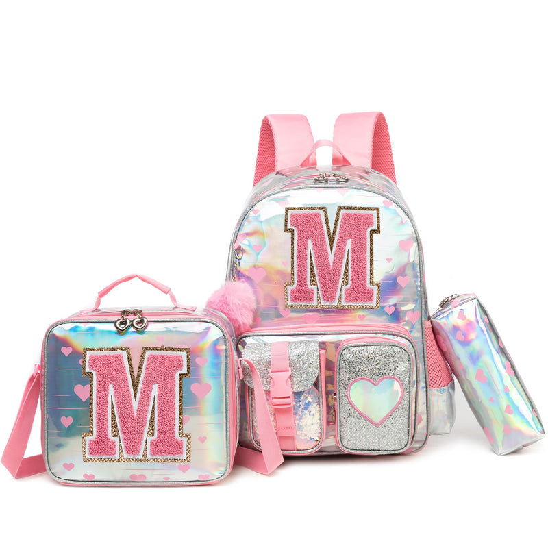 Meetbelify Backpack for Girls Backpacks with Lunch Box Pencil Case for Elementary Student Kids School Travel Bag for Girls Ages 6-8 Years Old Pink M