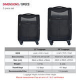 SYMCAVE 2 Piece Luggage sets - 20/24 Inch Lightweight Oxford Fabric softside Suitcase with 360° Spinner Wheels, Water-Resistant Travel Case (Password lock not Included) (Black)