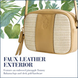 Tommy Bahama Camera Bag, Women's Mini Shoulder Handbag with Embossed Logo and Adjustable Shoulder Strap, Tan