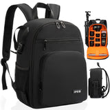 IPEB Camera Backpack for Photographers DSLR Camera Bag Professional Photography Case with 13.5 Inch Laptop Compartment & Tripod Holder Compatible for Sony Canon Nikon Black Orange