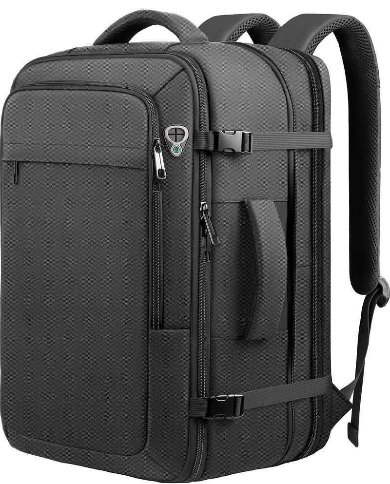 Sirmaeed Carry on Backpack for 1-10 Days Trips, Extra Large 40L-50L Travel Backpack TSA Approved, Expandable Laptop Bagpack, Water Resistant Bag Compatible with 17.3 inch Laptops, Black