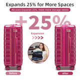 LARVENDER 5 Piece Hardside Expandable Luggage Sets with Wheels Lock, Lightweight PC+ABS Rolling Hardside Suitcase for Women and Men,Glossy Very Berry
