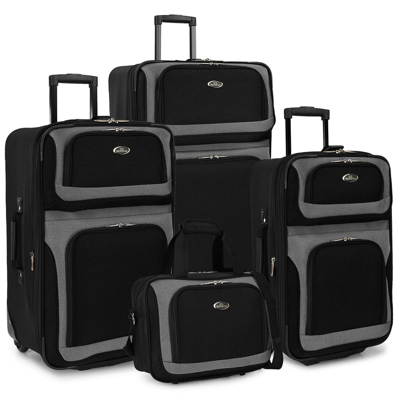U.S. Traveler New Yorker Lightweight Expandable Rolling Luggage, Black, 4-Piece Set