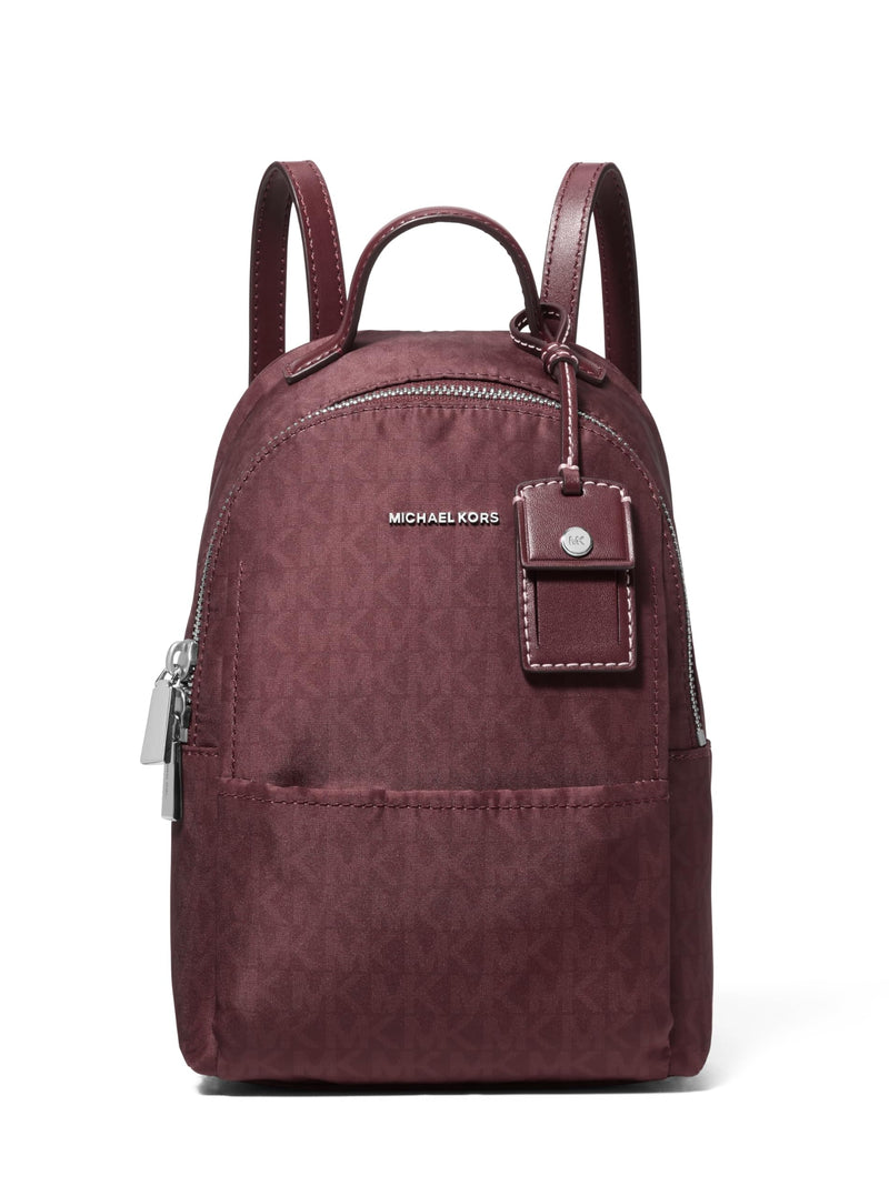 Michael Kors Sable Extra Small Covertible Messenger Backpack, Silver-Tone Hardware/Tonal MK Signature Nylon/Oxblood