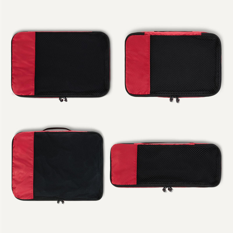 Amazon Essentials 4-Piece Packing Cubes Travel Accessories Set, Luggage Organizer, Double Zipper, Mesh Top, Space-Saving Suitcase Organizer, Small/Medium/Large/Slim, Red (Previously Amazon Basics)