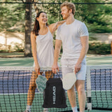 HEAD Waterproof Gym Sackpack for Sport with 2 Zipper Pockets, Large Drawstring Backpacks for Men with Side Pockets for Water Bottle