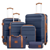 Coolife Luggage Set 3 Piece Luggage Set Carry On Suitcase Hardside Luggage with TSA Lock Spinner Wheels(Navy, 6 piece set)