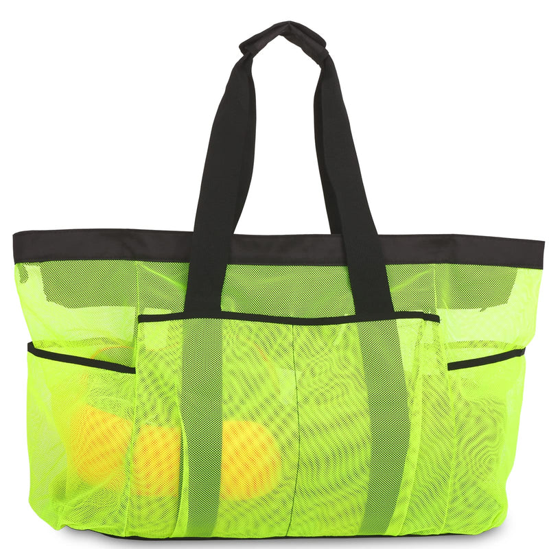 GOTDYA Extra Large Beach Bag, XL Mesh Tote with Zipper and Pockets Ideal for Your Family Lake/Cruise/Beach Vacation Essentials-Fluorescent Green