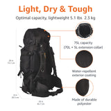 Amazon Basics Internal Frame Hiking Backpack, 75 Liters, Black