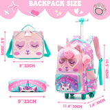 Meetbelify Kids Unicorn Rolling Backpack with Wheels for Girls Elementary Students Kids Travel Luggage Carry on School Backpack for Girls Ages 6-8