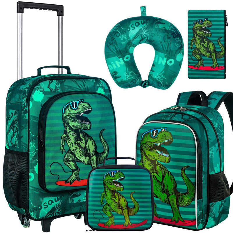 AGSDON 5 Piece Kids Luggage Set for Boys, Cute Rolling Wheels Suitcase for Toddler, Children Travel Carry on Suitcase-Dinosaur