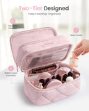 LOVEVOOK Travel Makeup Bag,Large Open Flat Tolietry Bag for Women,Waterproof Portable Cosmetic Pouch,Double Layer Quilted Makeup Bag Organizer With Handle,Travel Essentials,Gift for Her