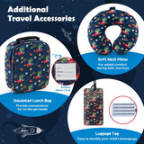 Goplus 5 Piece Kid’s Luggage Set, 16” Carry on Suitcase w/13” Backpack, Neck Pillow, Hardside Spinner Toddler Luggage, Travel Rolling Suitcase for Boys Girls Gifts (Navy, Space Dino)