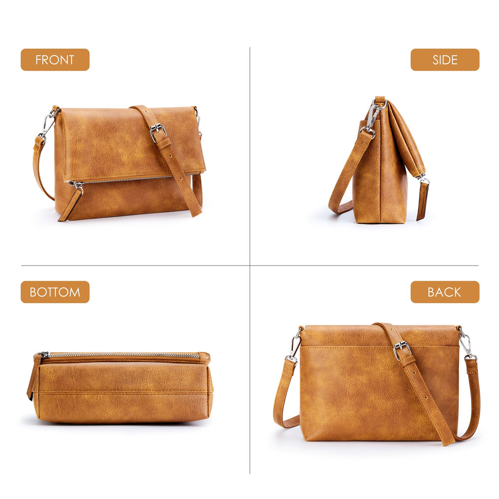 KALIDI Small Women's Shoulder Bags Vegan PU Leather Handbag Crossbody Shoulder Bag Anti-Theft Multiple Pockets with Adjustable Removable Shoulder Strap, Ginger, S