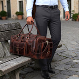 Leather Duffle Bags for Men - 24 Inch Full Grain Leather travel bag, leather overnight bag, Mens Leather Bag, Carry On Leather Weekender Bag, Airplane Leather Luggage Duffel Gym Bag