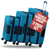 TACH Patented Connecting Hard Shell 3 Piece Luggage Set - 20, 24 & 28 inch Luggage | Carry-On, Medium & Large Rolling Suitcases - Sky Blue