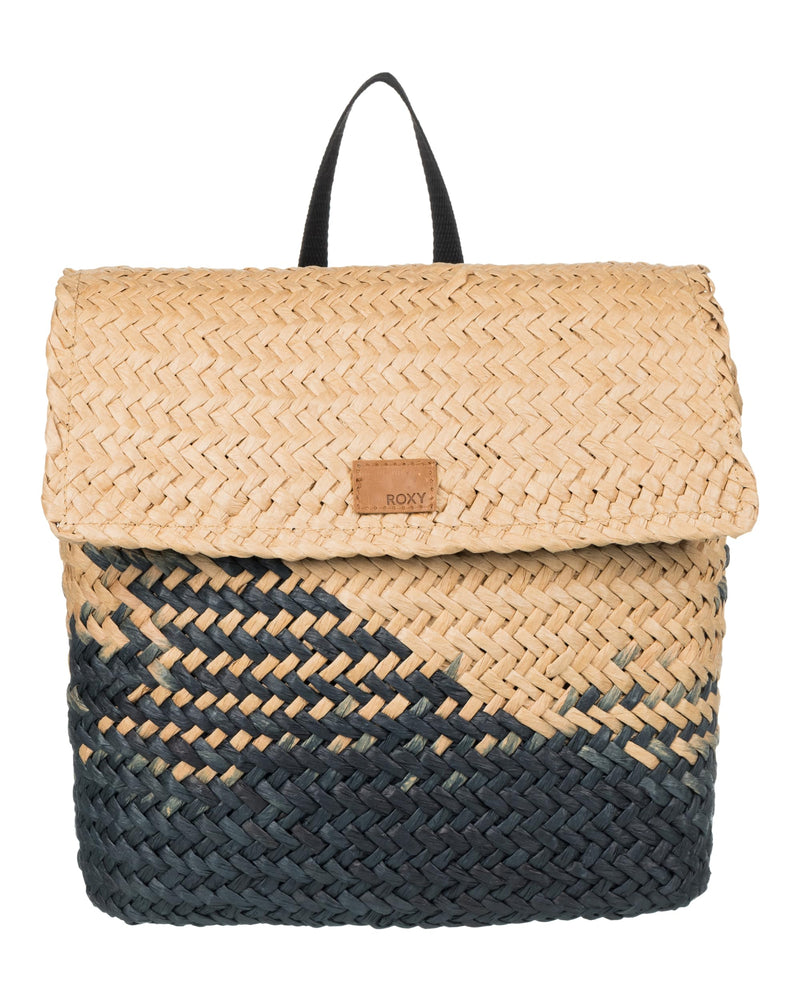 Roxy Mysterious Boardwalk Backpack | Straw | Beach | Vacation | Travel | Eco-Friendly | Lightweight | Natural/Black with Woven Strap