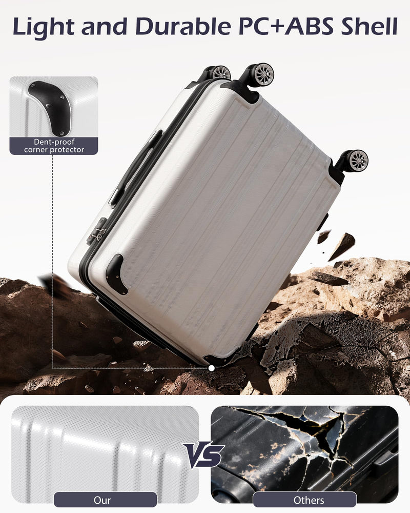 Coolife Luggage, Suitcase with Durable and Lightweight, Checked Luggage with PC+ABS Hardshell, Dual Spinner Wheels, TSA Lock, and YKK Zipper (white grid new, M(24in))