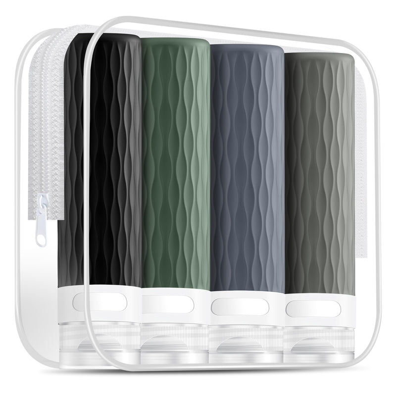 YEALIFE Travel Bottles for Toiletries, TSA Approved 3.4oz Travel Size Containers, BPA Free Leak Proof Silicone Traveling Bottles, Refillable Travel Essentials Kits for Shampoo Conditioner(4 Pack)-A