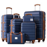 LONG VACATION Luggage Set 6 Piece Luggage ABS hardshell TSA Lock Spinner Wheels Luggage Carry on Suitcase (NAVY, 6 piece set)