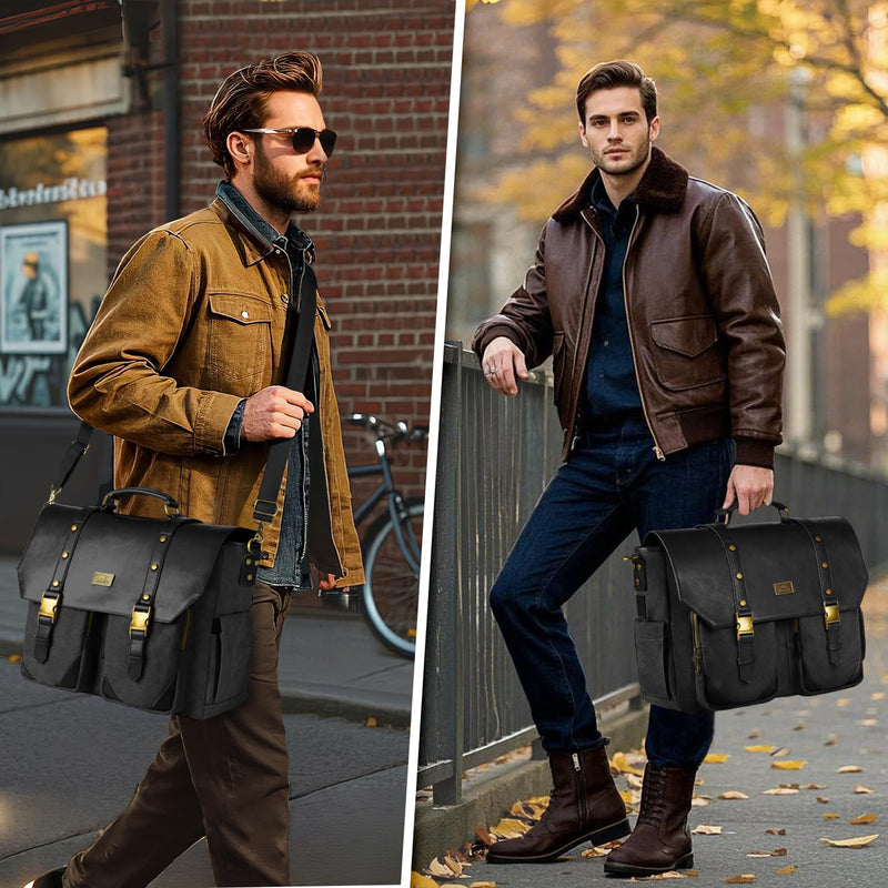 MATEIN Vintage Messenger Bag for Women, 15.6 Inch Laptop Bag Large Canvas PU Leather Briefcase with USB Port, Water Resistant Computer Shoulder Satchel Crossbody for Work Commuting, Grey-Black