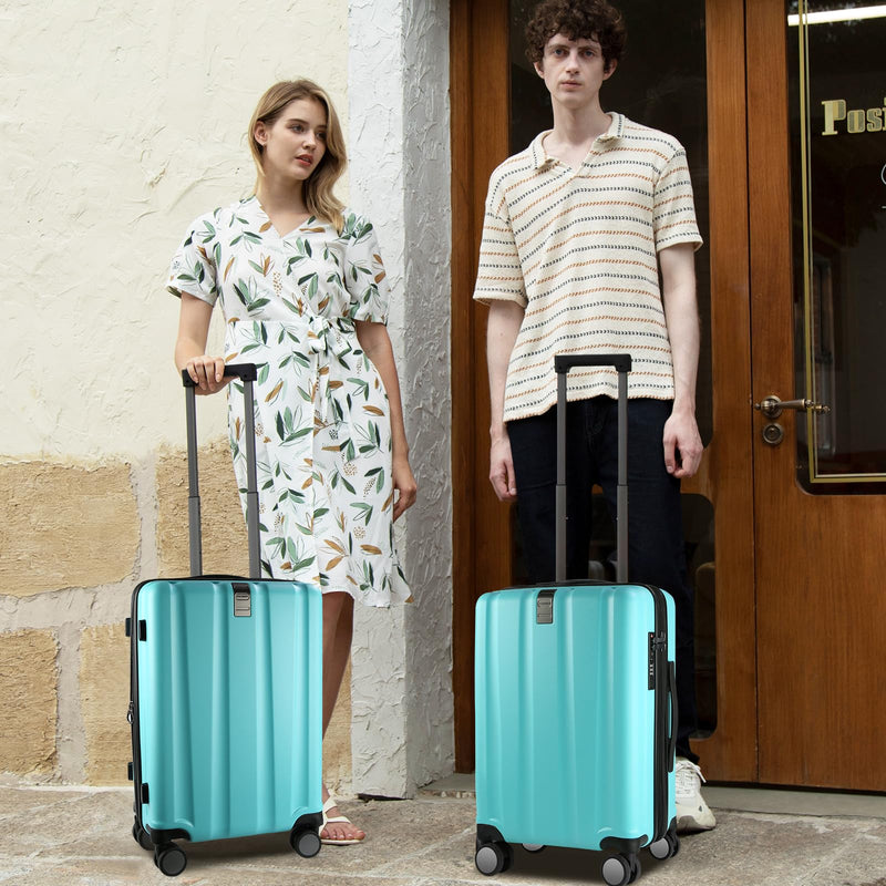 KROSER Hardside Expandable Carry On Luggage with Spinner Wheels & Built-in TSA Lock, Durable Suitcase Rolling Luggage with USB Port, Carry-On 20-Inch, Lake Blue