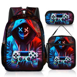 jvycjlu Boys Gaming Backpack Set - 17 Inch Large Capacity with Lunch Bag & Pencil Case - for Teens, Elementary & Middle School - Durable Travel Backpacks (3-Piece)