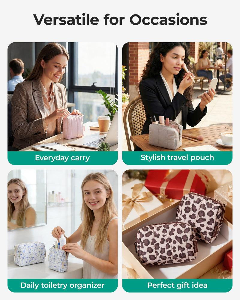 BAGSMART Makeup Bag Duo Set, Puffy Padded Travel Cosmetic Organizer with Slip-in Pockets, Large Toiletry Bag & Small Purse Pouch, Travel Essentials for Women, Black