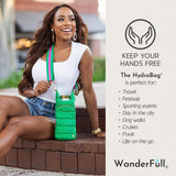 WanderFull® Original HydroBag®, Fits Up to 32 oz Water Bottle Holder with Strap, Hands-Free Crossbody, Water Bottle Carrier Bag with Phone Pocket - Kelly Green Matte w/Striped Strap