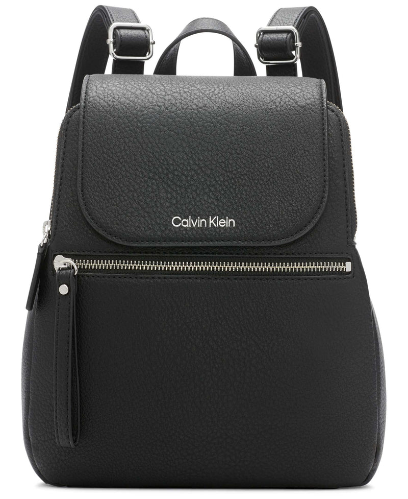 Calvin Klein Reyna Novelty Key Item Flap Backpack, Black/Silver Combo, One Size