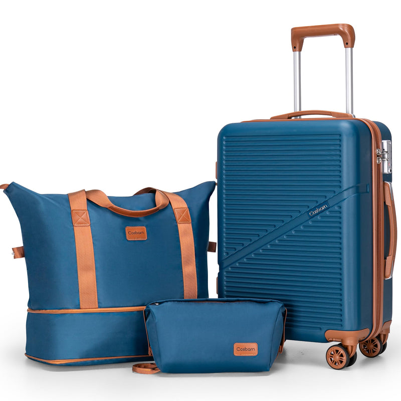 Cosbarn 3-Piece Carry On Luggage Set 22x14x9 Airline Approved, 20 Inch Lightweight ABS Suitcases with Wheels and TSA Lock - Durable Waterproof Travel Suitcase Set