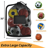 Extra Large Mesh Ball Bag, Heavy Duty Drawstring Storage Bag, 24" x 36" Hold 8-10 Soccer Basketball Volleyball Football, Sports Equipment Sack Net Bags with Shoulder Strap and Pocket for Coaches