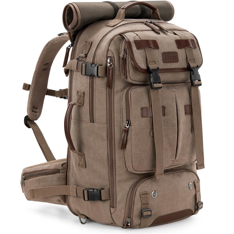 Gonex Canvas Backpack, Vintage 3-in-1 Convertible Laptop Bag for Travel, Work & College, Large Carry-On Rucksack for Men & Women (Coffee Brown)