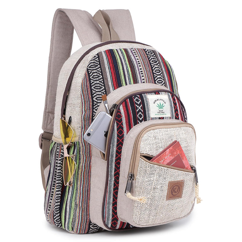 KayJayStyles Natural Handmade Large Multi Pocket Hemp Nepal Backpack | Backpacks4Less