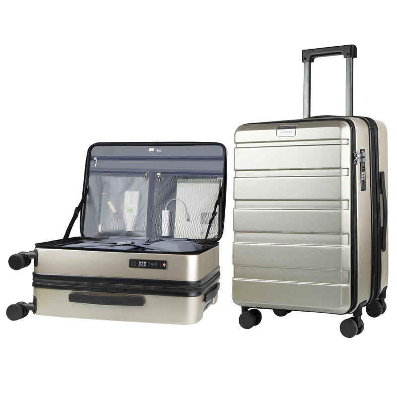 KROSER Carry On Luggage with Spinner Wheels & Built-in TSA Lock, Expandable Top Opening Hard Shell Suitcase Large Capacity Durable Rolling Luggage with USB Port, Carry-On 20-Inch, Champagne