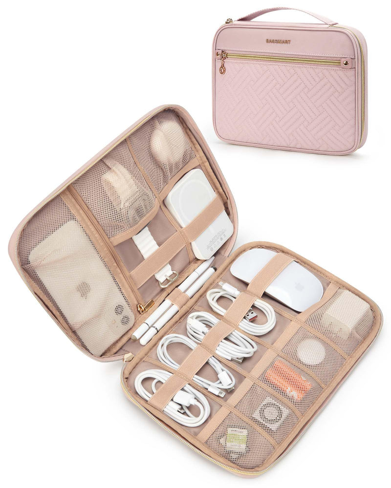 BAGSMART Electronics Travel Organizer, Portable Tech Accessories Cord Storage Case for Charging Cables, Pink