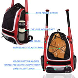 WOLT | Baseball Bat Backpack - Bag for Softball & T-Ball Equipment & Gear, Youth Girl & Adults Women, Holder for Helmet, Glove, Separate Shoes Compartment & Fence Hook (Red)