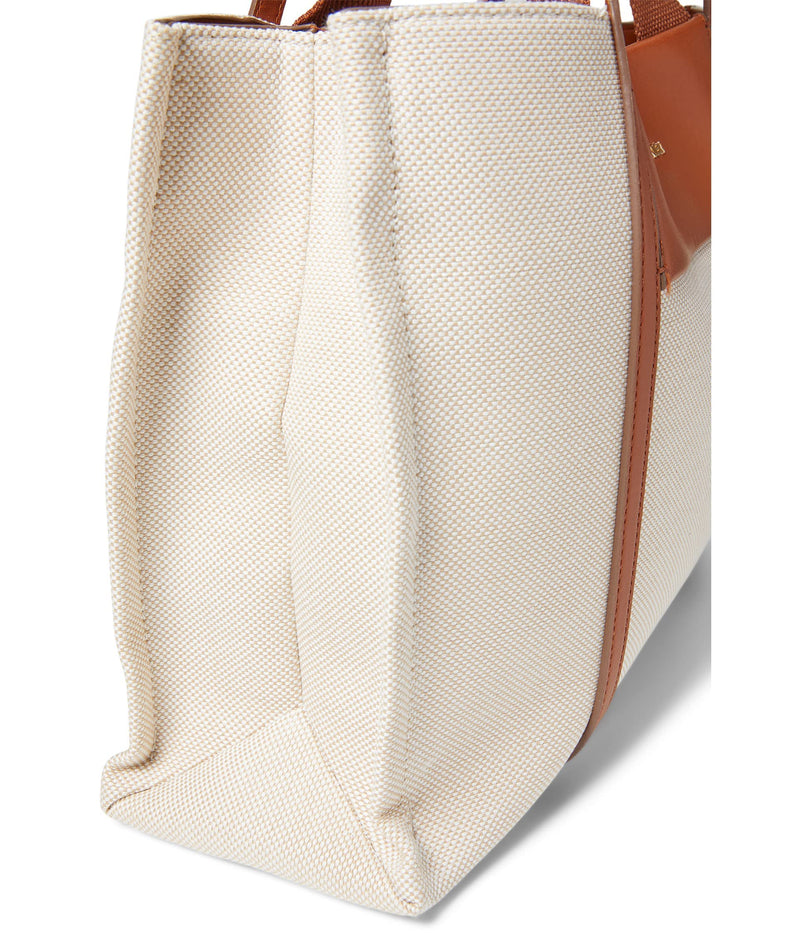 Anne Klein Womens Medium Color Blocked Canvas Tote, Tan- Cream/Saddle