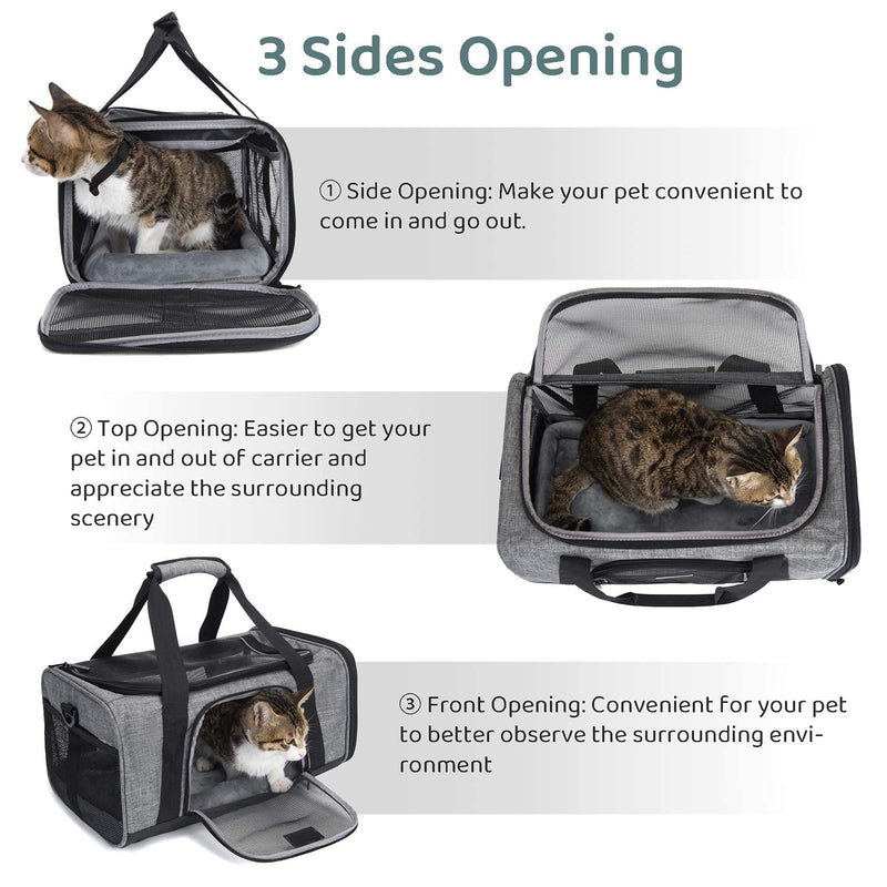Wakytu TSA Approved Pet Carrier for Small Cats Dogs, Travel Bag with Adequate Ventilation, 5 Mesh Windows, 3 Entrance, Locking Safety Zippers, Padded Shoulder and Carrying Strap, Small