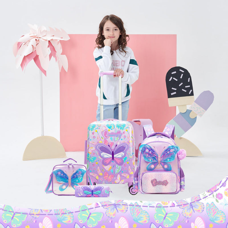 Inprof Kid’s Luggage Set 5 Piece Suitcase Set 16’’ Hardside Luggage with Spinner Wheels Girls Carry on Toddler Travel Rolling Suitcase Carry on Luggage Airline Approved