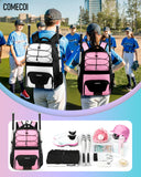 COMECOI Softball Bag, Lightweight Baseball Backpack with Shoes Compartment, Baseball Bat Bags with Fence Hook for TBall Bat & Equipment, for Batting Mitten, Helmet, for Girls, Boys, Youth, Adults