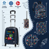 Goplus 5 Piece Kid’s Luggage Set, 16” Carry on Suitcase w/13” Backpack, Neck Pillow, Hardside Spinner Toddler Luggage, Travel Rolling Suitcase for Boys Girls Gifts (Navy, Space Dino)