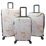 World Traveler Dejuno Pink Marble 3-Piece Expandable Spinner Luggage Set