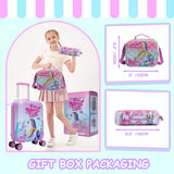 Inprof Cute Pink Mermaid Kid’s Luggage Set 5 Piece Suitcase Set 16’’ Hardside Luggage with Spinner Wheels Girls Boys Carry on Toddler Luggage Travel Rolling Luggage Carry on Luggage Airline Approved