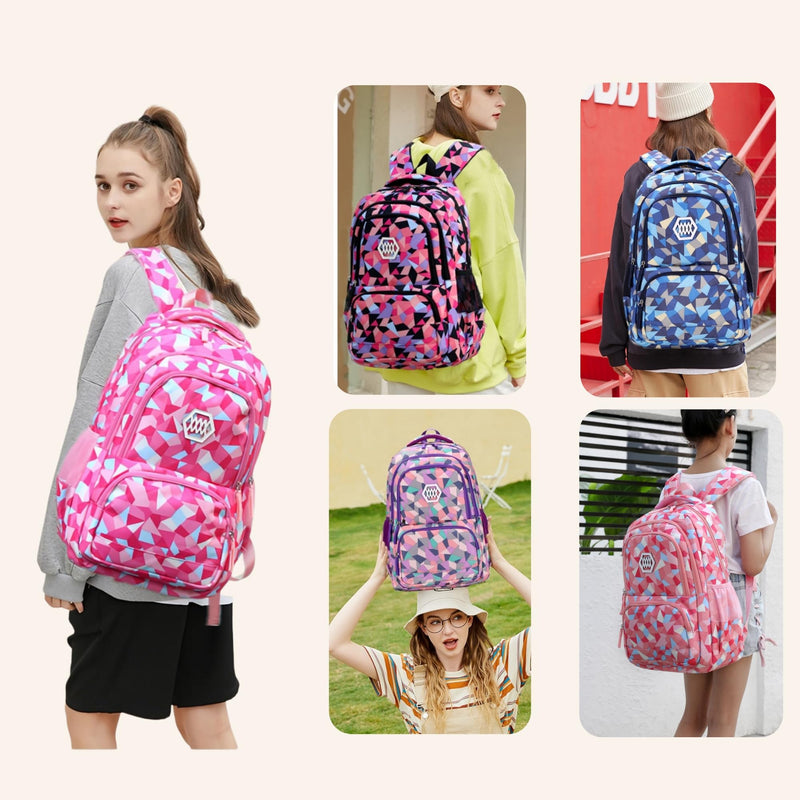 Bansusu Geometric Print Kids Backpack for Girls Boys School Bag Bookbags